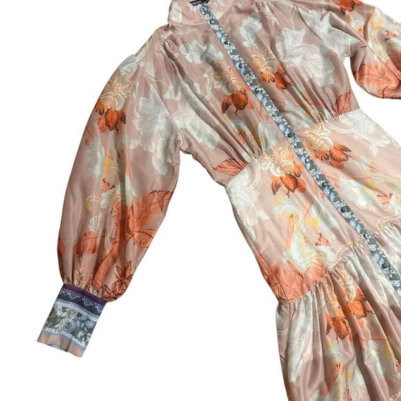 I TOO Italy Elegant Floral Long Sleeve Button Down Dress Size Small - Picture 7 of 16